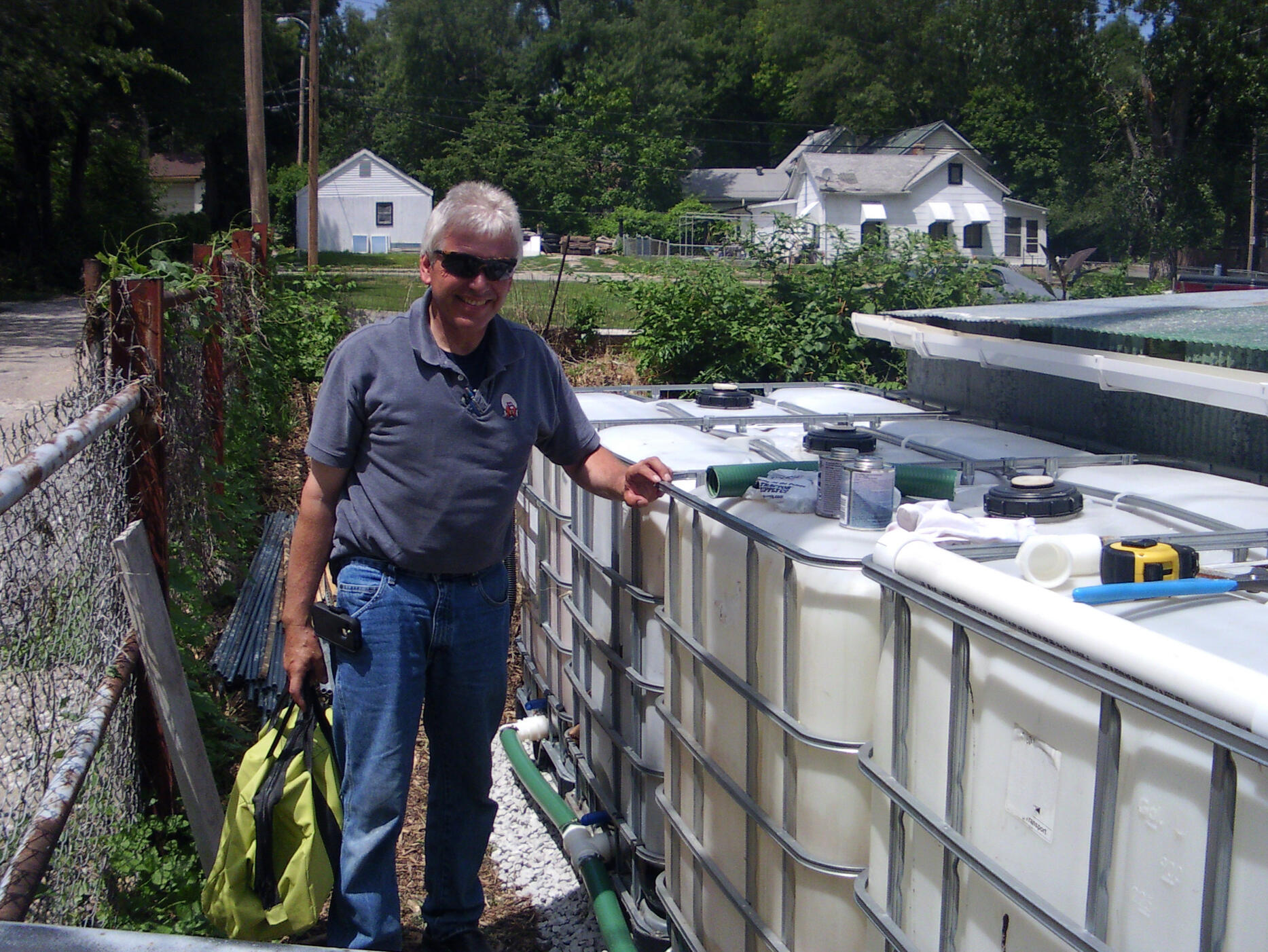 Henrik Andersen donated hardscaping and installed the water tanks so we didn't have to drag a hose every time